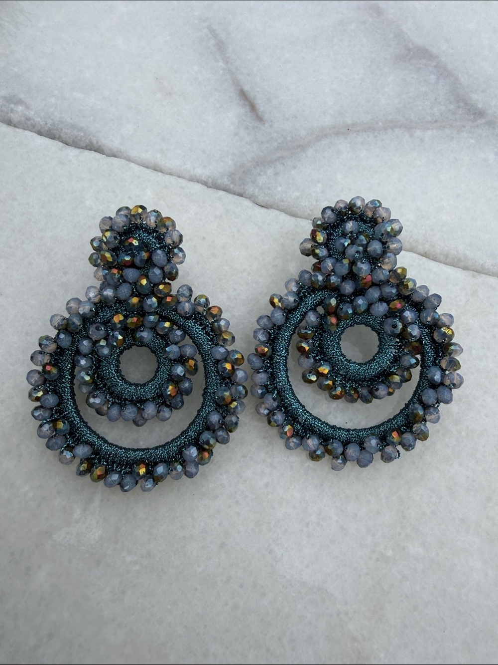 Handcrafted Blue Crystal Hoop Statement Earrings